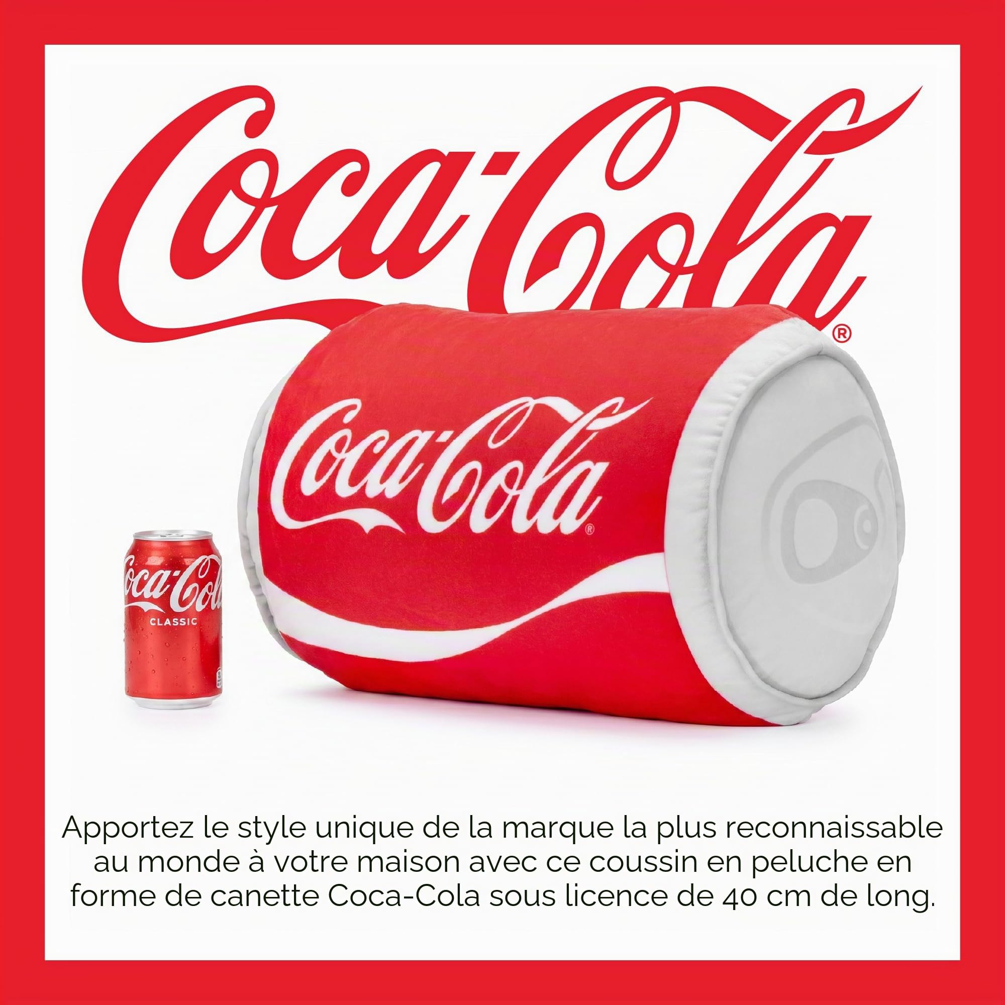 Oreiller en Peluche Coca-Cola Officiel - Oreiller Doux en Forme de canette de Coca-cola, Polyester Rouge (40 x 24 cm)