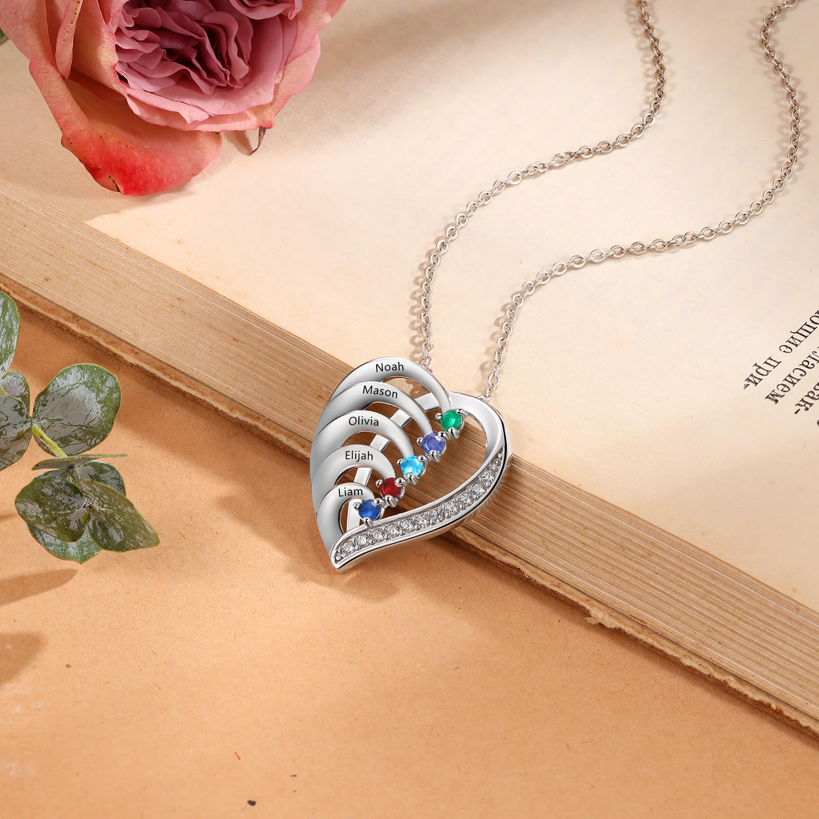 Personalisierte Namenskette Silber 925 Halskette Damen Herz Anhänger mit Namen Gravur Mutter Tochter Kette Geschenk für Muttertag Valentinstag Weihnachten