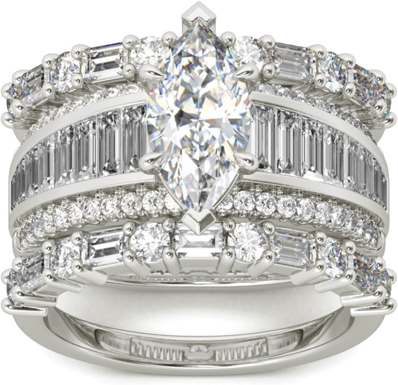 Jeulia 2 Carat 3PC Wedding Ring Set for Women 14K Gold Plated Marquise Cut CZ Engagement Rings Sterling Silver Bridal Set Anniversary Promise Rings for Her with Jewelry Box