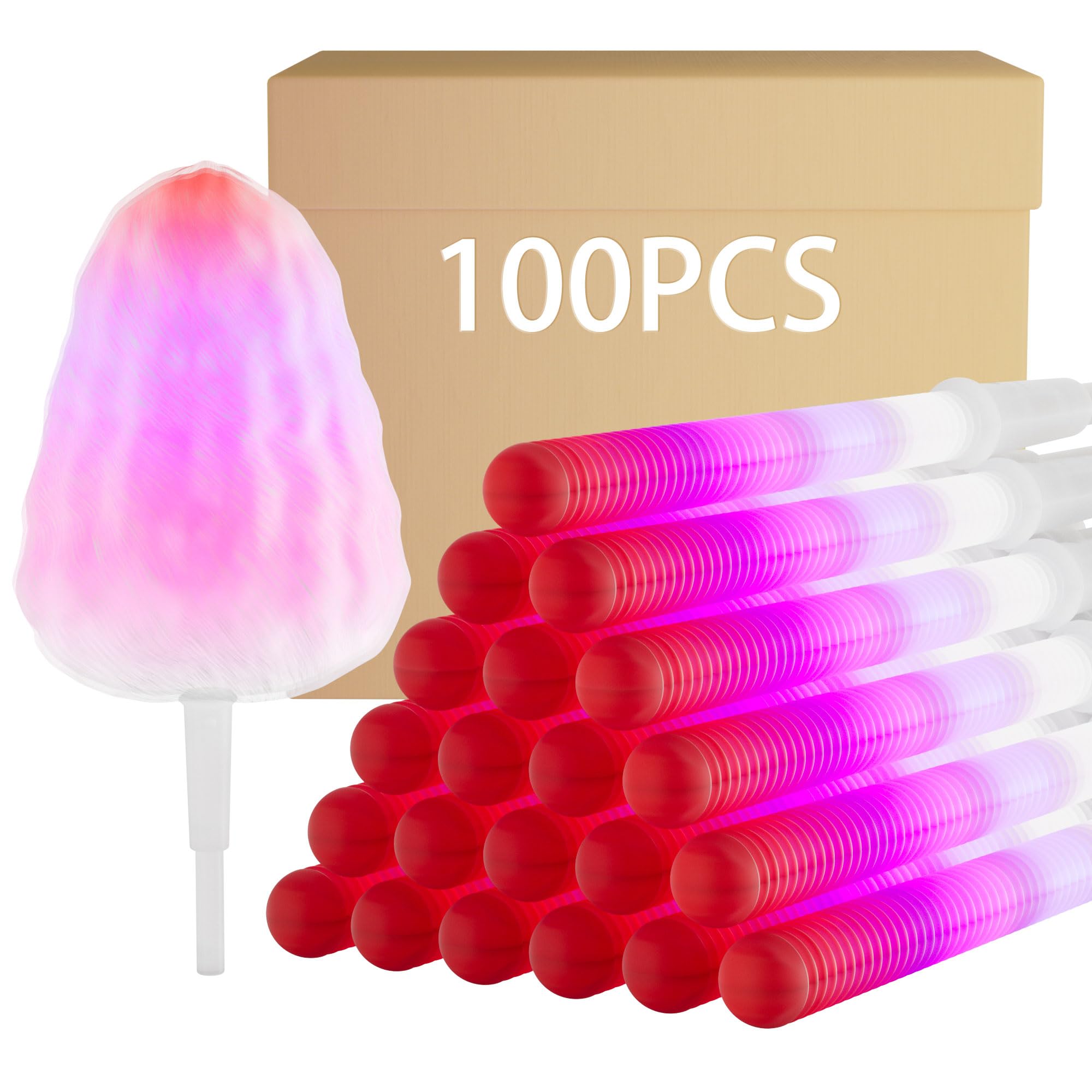 Photo 1 of 100 Pcs LED Cotton Candy Cones – Valentine’s Day Special Edition Glow Sticks – Reusable Waterproof Cotton Candy Holders – Romantic Lights for Parties, Weddings, Events & Celebrations
