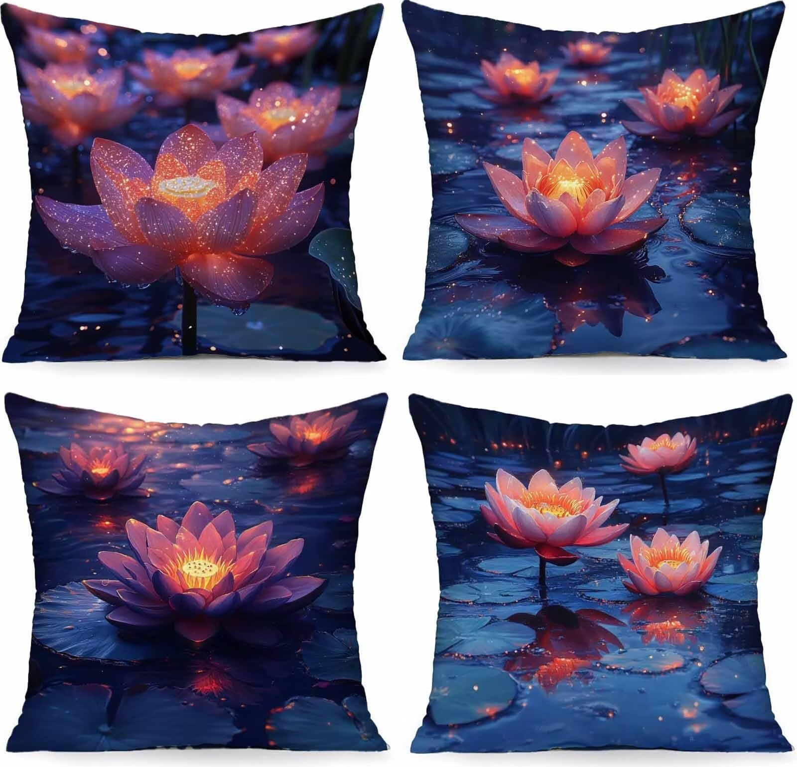 Coussin canapé rose lot de 4 housses 55x55 cm imperméables en lin