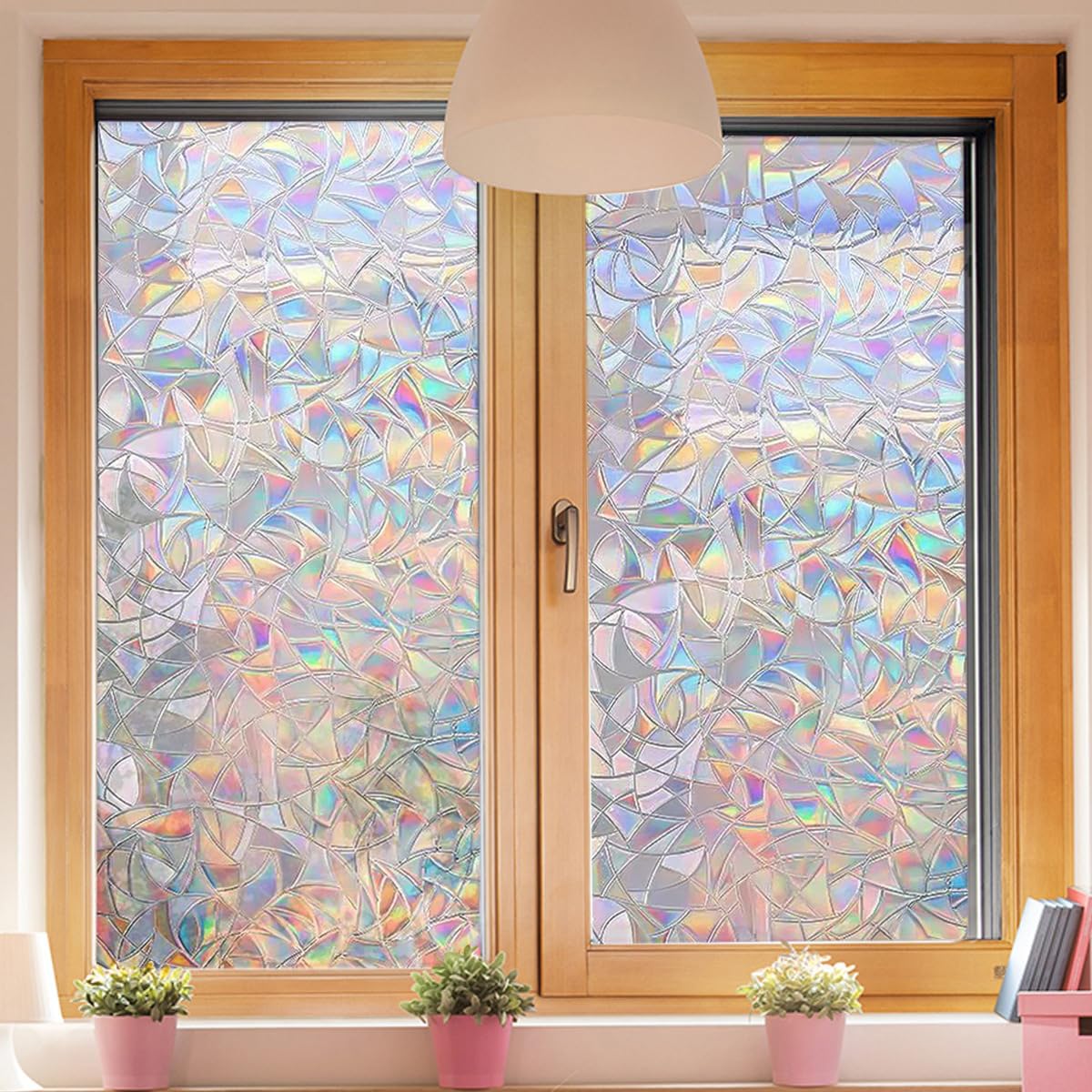 Linghe Retro Window Privacy Film, Stained Glass Decals Colorful Floral Rainbow Decals Static Cling Sun Blocking Decor for Home Office Windows Doors 17.7x39.3 inch (05)