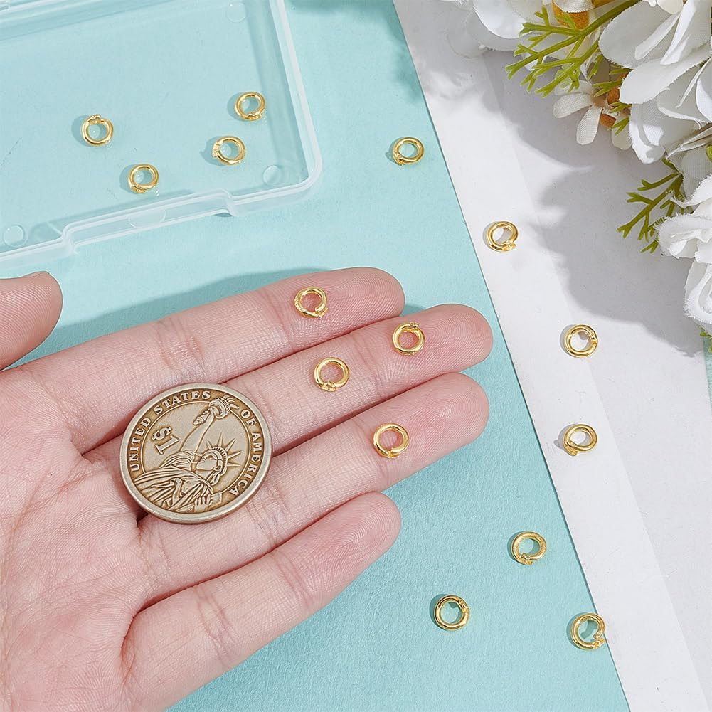 AHANDMAKER 15pcs 18K Gold Plated Jump Rings, 6mm 925 Sterling Silver Locking Jump Rings, Round Clasp Connector for Necklace Bracelet Keychain DIY Craft Jewelry Making Findings