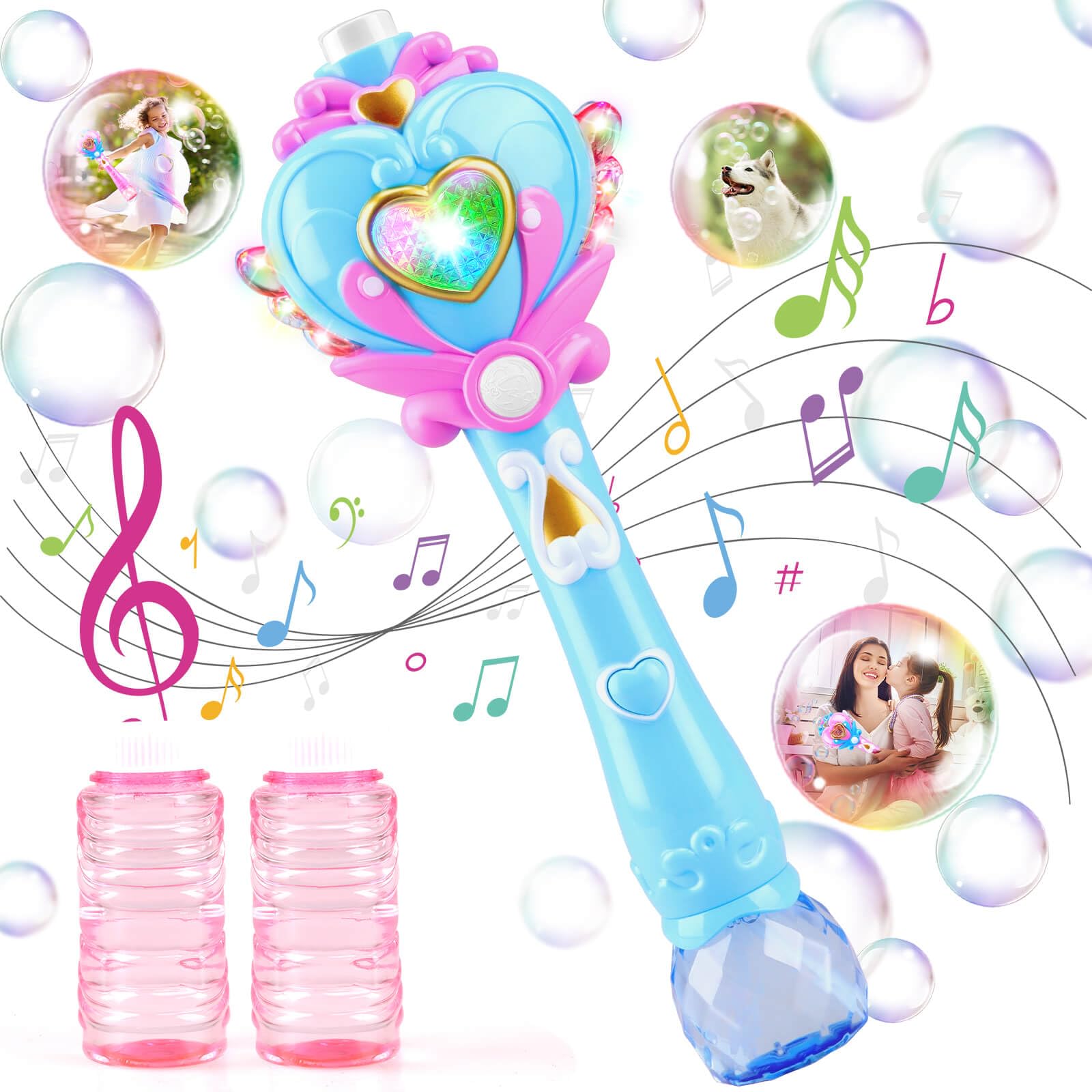 Beria Toys for Girls: Princess Toy Bubble Wand, Birthday Gifts for 3 4 5 6 7 8 Years Old Girl, Bubbles Machine Fairy Wands for Kids Light Up with Bubble Solution, Toddler Girl Toys Age 4-5