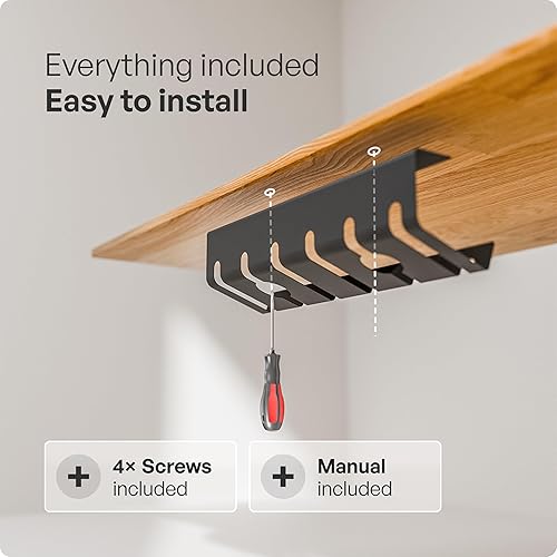 Miniatura 7 de PAMO Organizador de cables debajo del escritorio para un fácil montaje debajo de la mesa I Juego de 2  con 10 bridas para cables I Organizador de