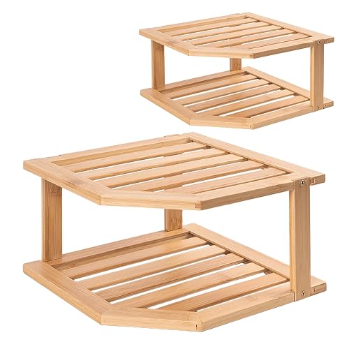 VERTORGAN 2 Tier Bamboo Dish Drying Rack, Corner Shelf 2 Pack