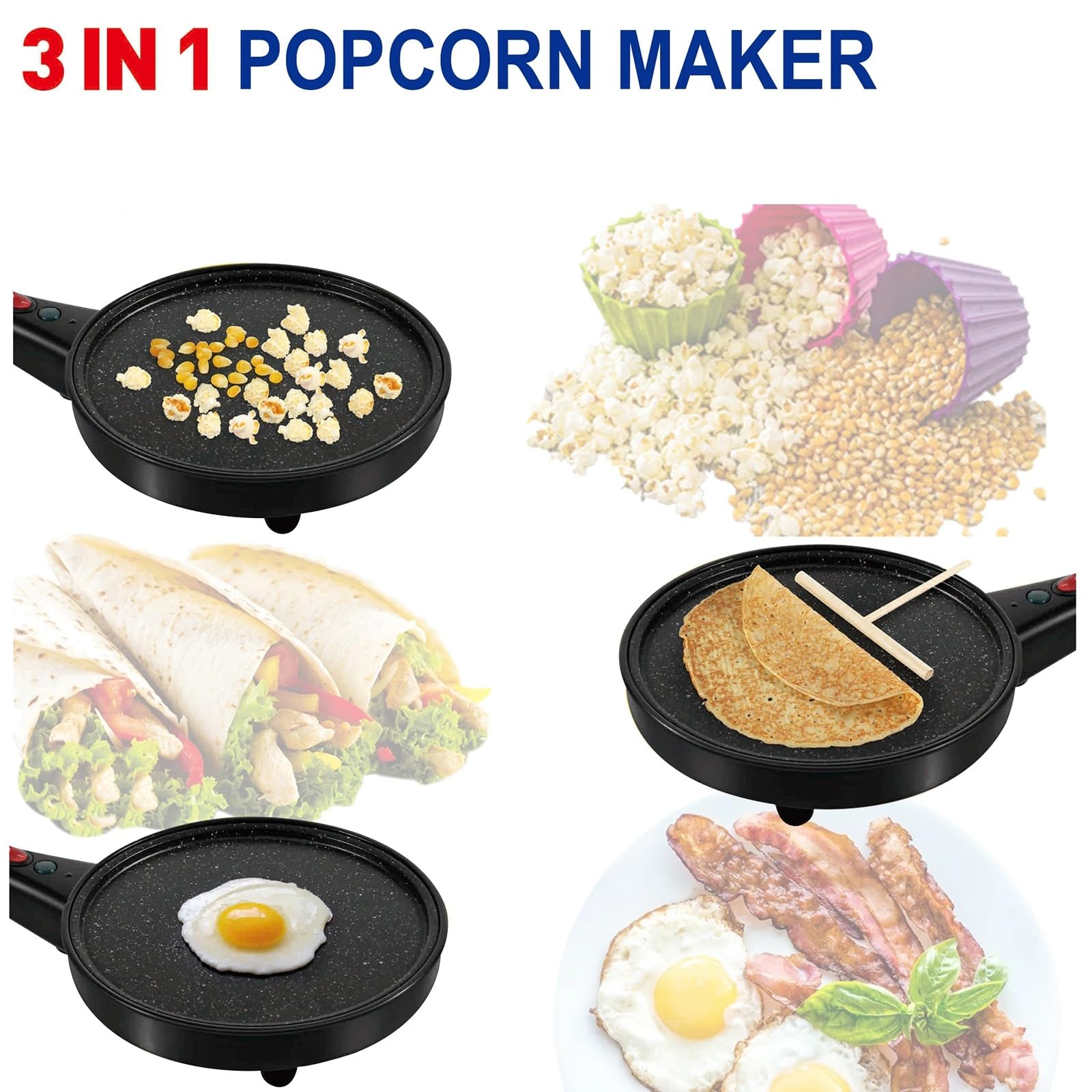 Máquina de hacer palomitas maíz for el hogar, máquina tortitas eléctrica antiadherente for cocina, Chico, hecho en casa, aperitivos película Diy Máquina de palomitas