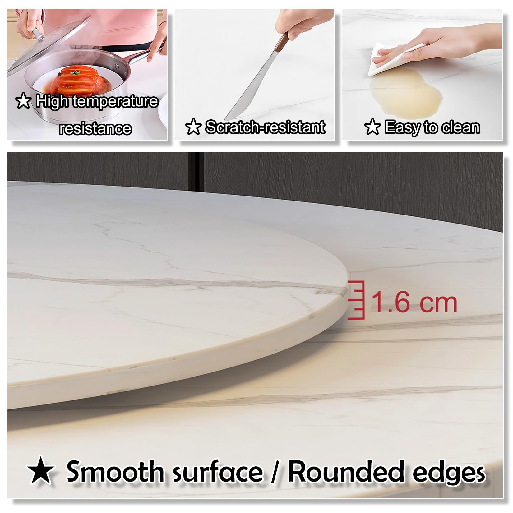 Lazy Susan - Bandeja giratoria silenciosa de madera de 360° - Bandeja antideslizante para mesa de comedor, plato redondo para servir, plato giratorio grande con rodamientos lisos
