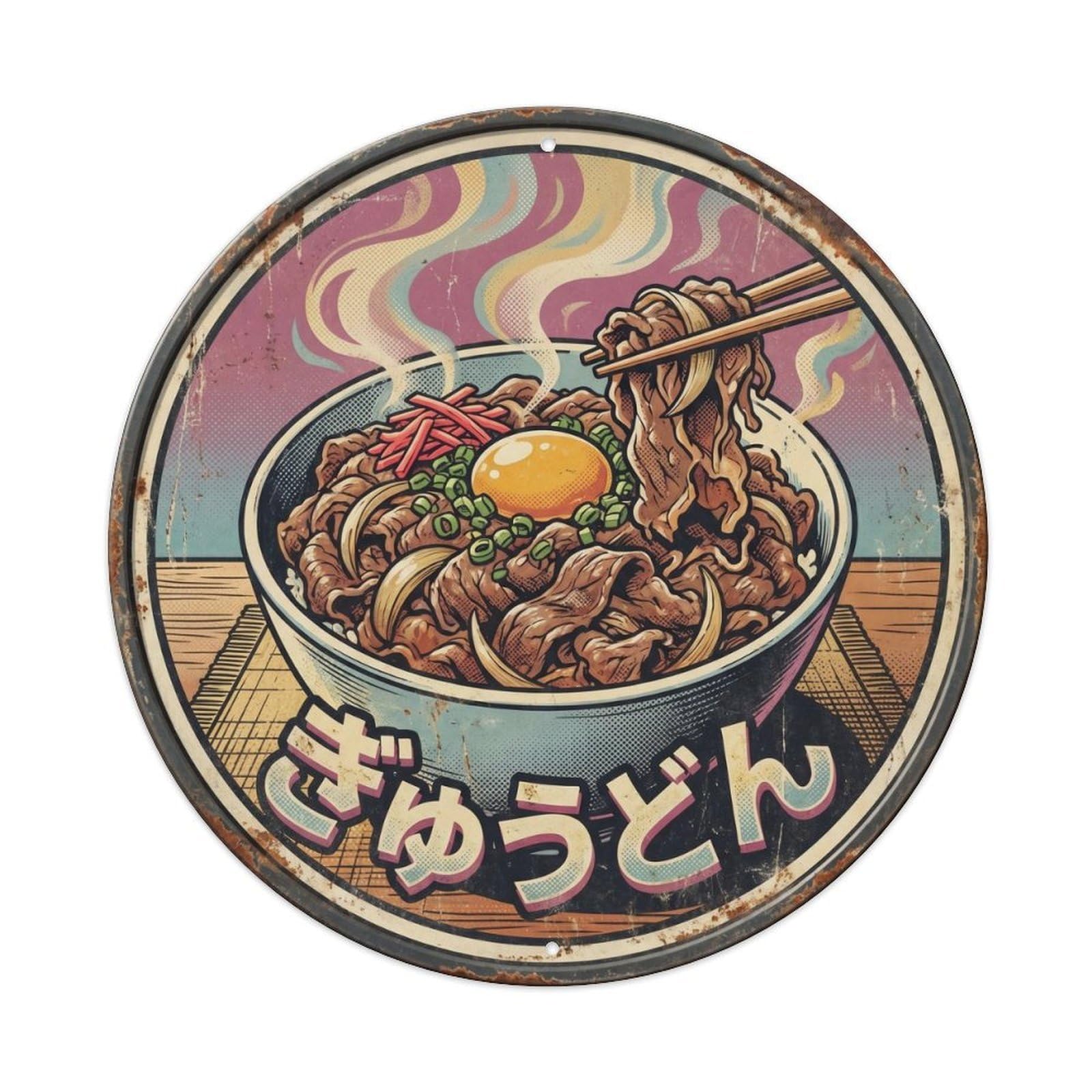Cxhjca 8X8inch(20X20cm) Gyudon Japanese Lunch Bold Graphic Donburi Comfort Metal Tin Sign