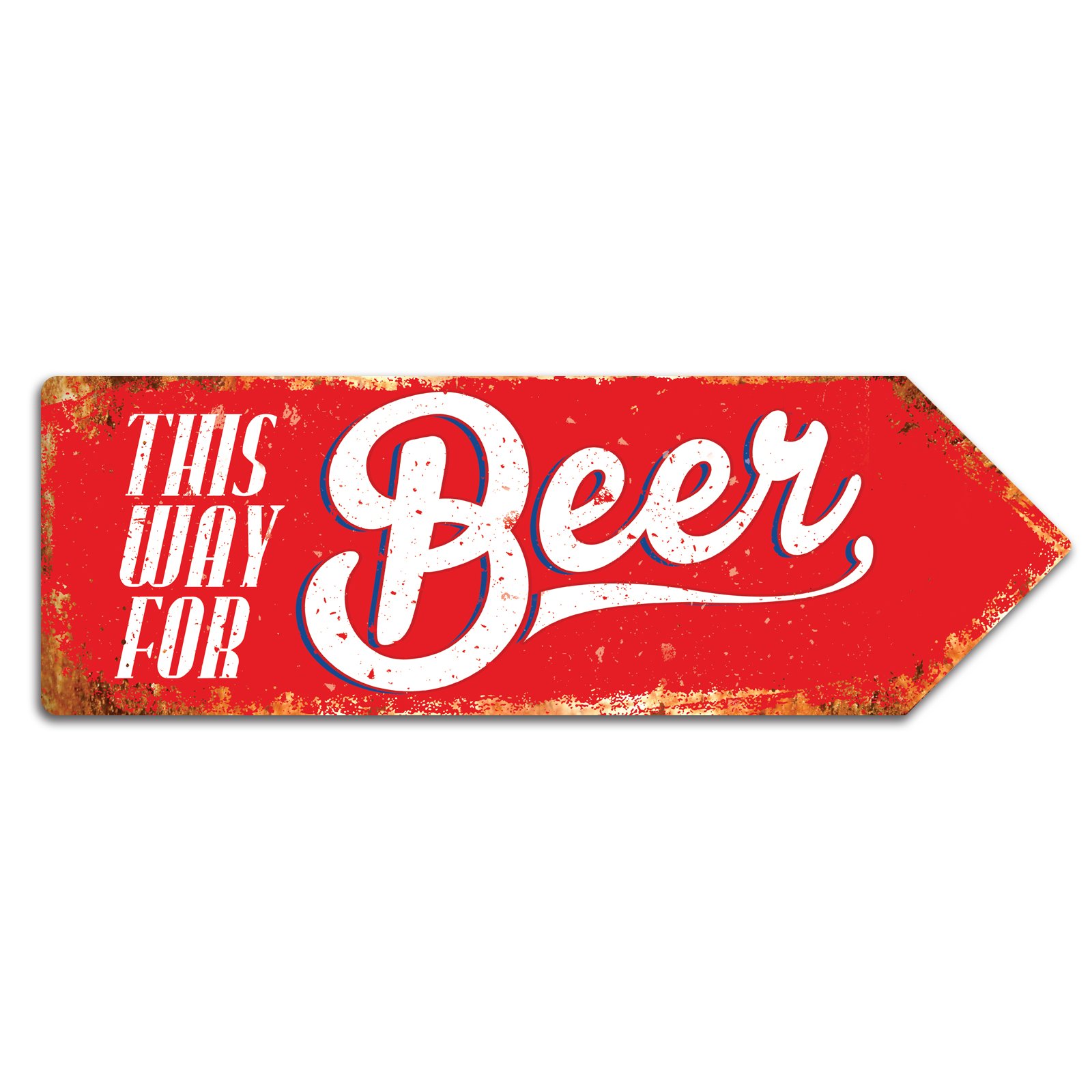 Cirrus Red This Way For Beer (Red) Arrow Sign - Metal Wall Sign Plaque Art