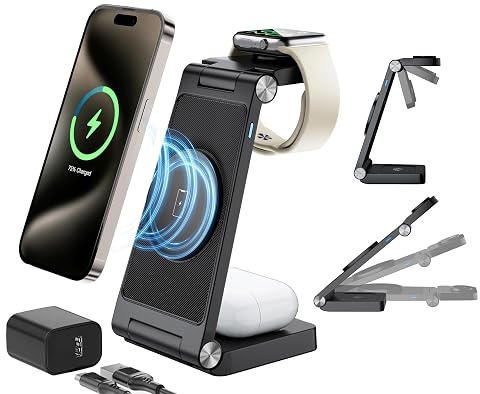 Magnetic Wireless Charging Station 3 in 1 Fast Max Charging for Smartphone Watch TWS - Space-Saving Multi-Device Stand