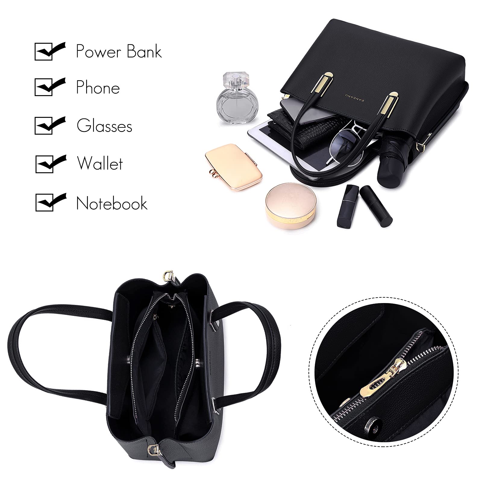 FANDARE Elegante Bolso de Mano Bolsos Cabas Mujer Bolso Bandoleras Cuero PU Impermeable Llevados Hombro Bolso De Hombro Gran Capacidad Compras Escuela Viaje, azul, large, Elegante