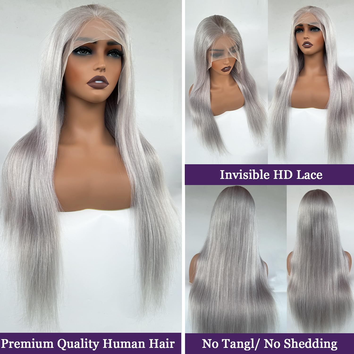 Amazon.com : Grey Lace Front Wigs Human Hair 26 Inch 13x6 