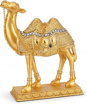 LOGOFUN Gold Camel Statue Resin Middle East Style Shelf Decor | Resin camel figurine adds warm accent to entryways, offices, shelves, desktops, living rooms, and themed display spaces
