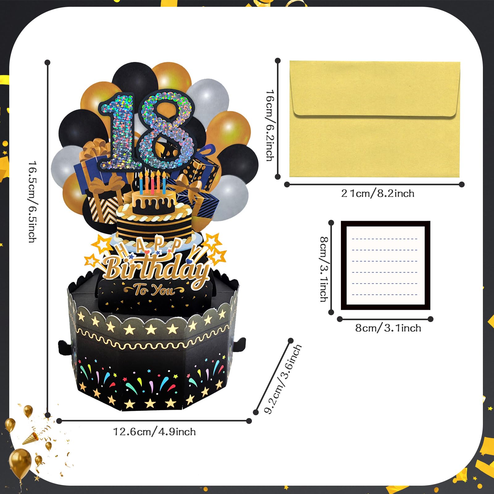 Belly Button Designs - Biglietto Auguri 18° Compleanno con Design Elegante e Goffratura Oro, Perfetto per Regali e Buoni Acquisto - Modello BM002 Multicolore