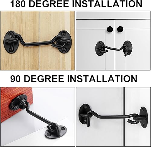 Miniatura 8 de Pestillo de gancho y ojo para puerta, paquete de 2 cerraduras de puerta de granero negro de 3 pulgadas, cerraduras de puerta de acero inoxidable