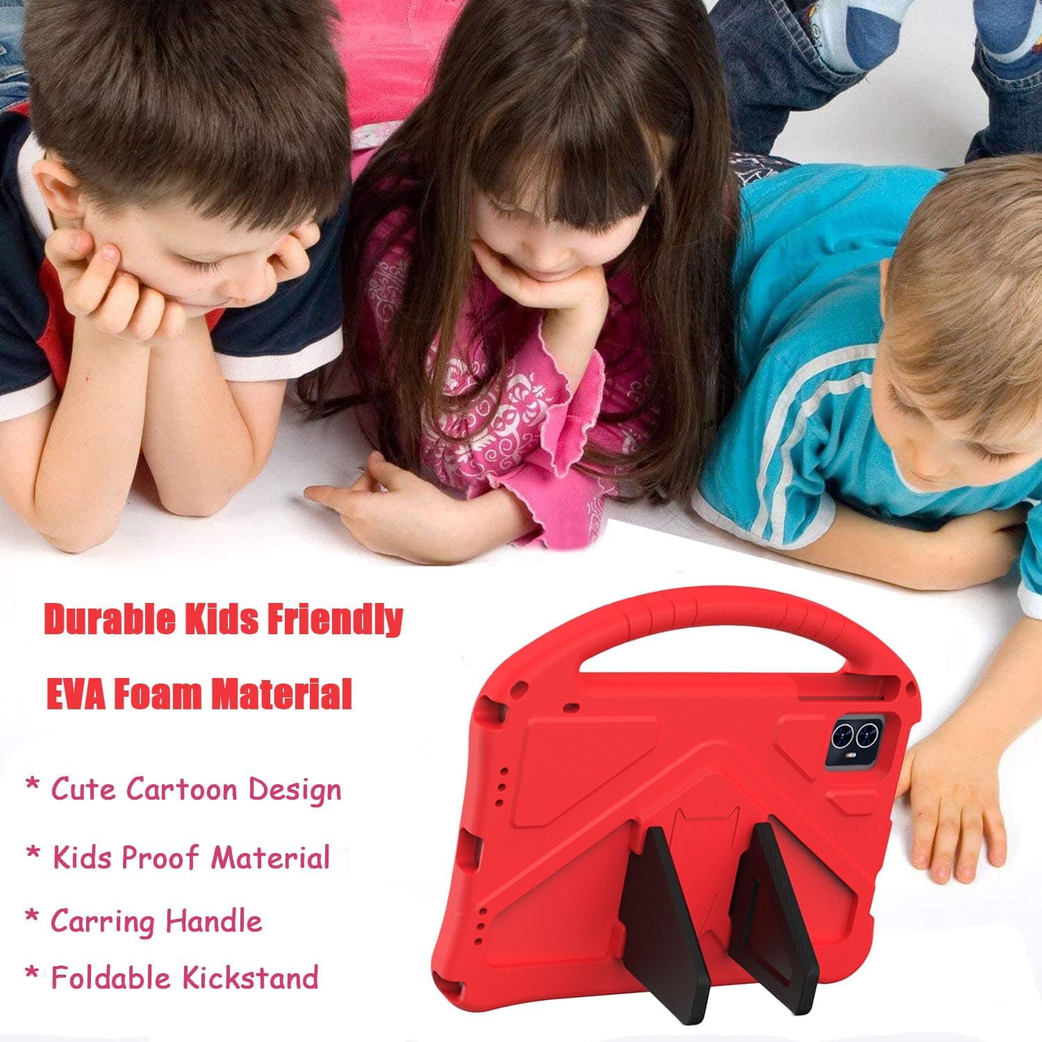 Kids Case for Onn 10.1" Gen 4, Children Friendly EVA Foam Protective Stand Handle Cover for Walmart Onn 10.1" 4th Generation 2024 Tablet - Red