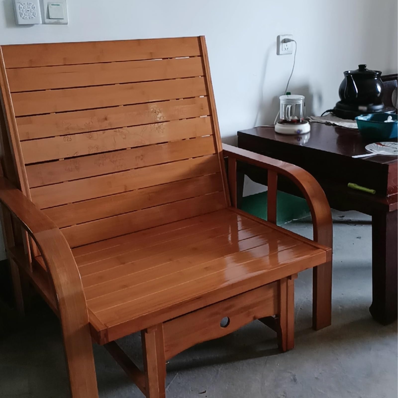 Gästebett Klappbar Ohne Matratze Geschwungene Armlehnen Mehrbeinstütze mit Seilzügen Recamiere mit Schlaffunktion Holzmaterial Tragkraft 230 Kg Geeignet für Gäste, Zum Lernen und Spielen(200*80*32cm)