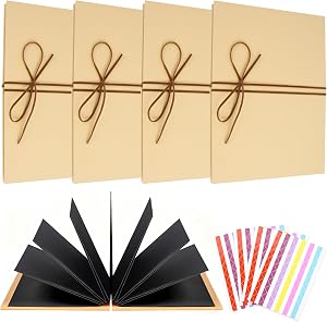 Supkiir 4 Pack Accordion Scrapbook Album with Black Inner Page, 6 x 8 Inch Stretchable Folding Photo Album, Small Kraft Paper Memory Book for Graduation Wedding Anniversary Birthday