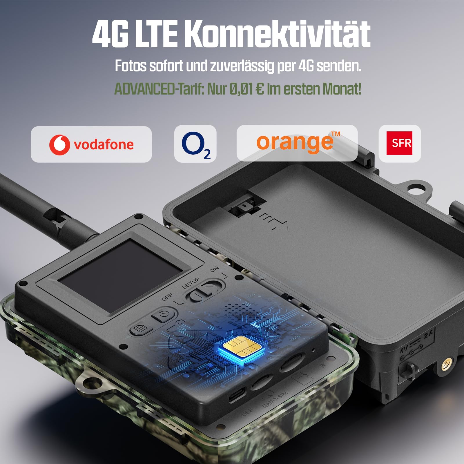 CEYOMUR 4G LTE Wildkamera mit Handyübertragung App, 2K HD Wildkamera mit SIM Karte mit 2.0" LCD-Bildschirm, Wildtierkamera mit IP66 Wasserdicht,Cloud/TF Storage, 0.2s Trigger