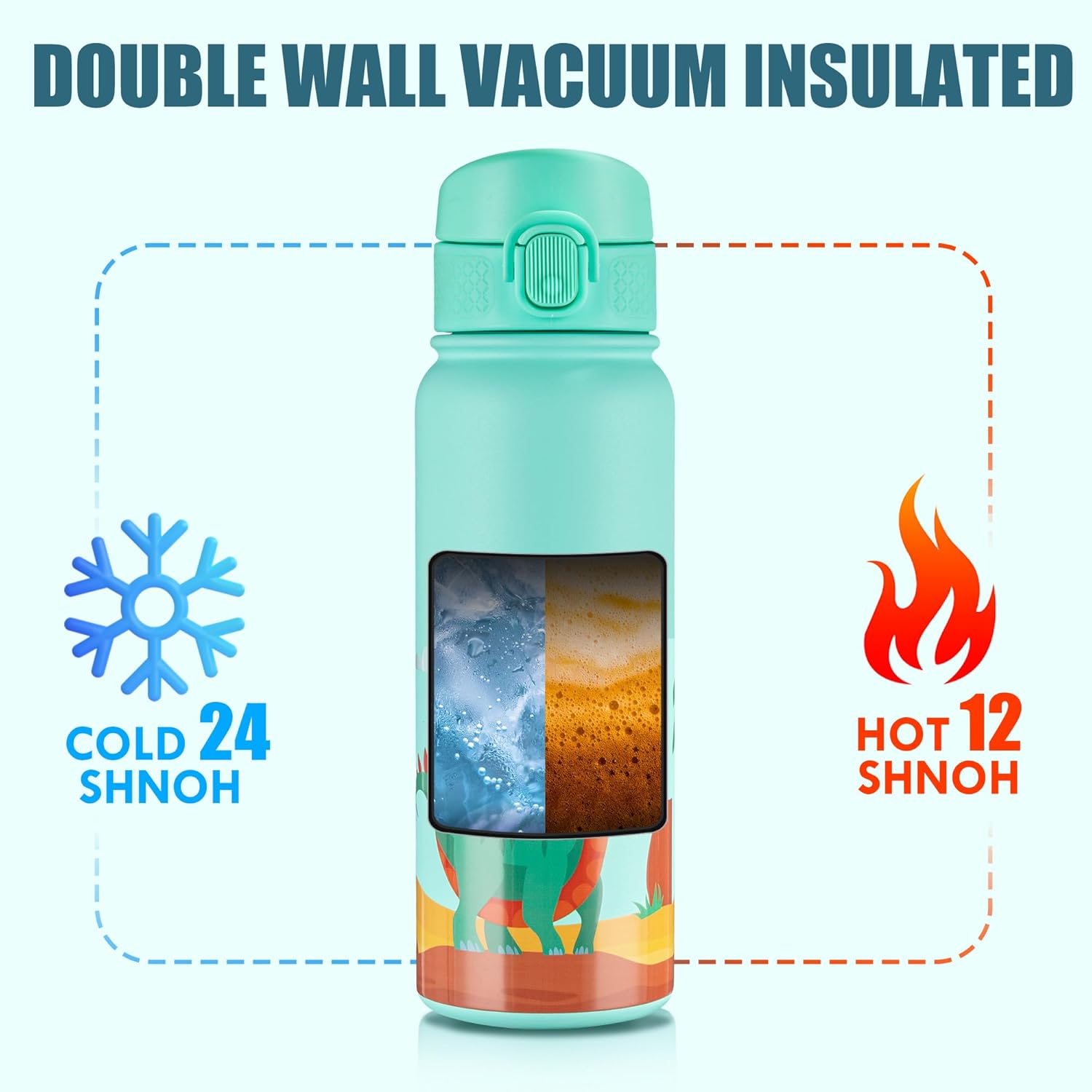 OLDLEY 20 Oz Insulated Stainless Steel Water Bottle For Kids, With Straws Leak-proof, Kids Water Bottles For School Boys Girls,Dinos - Image 6