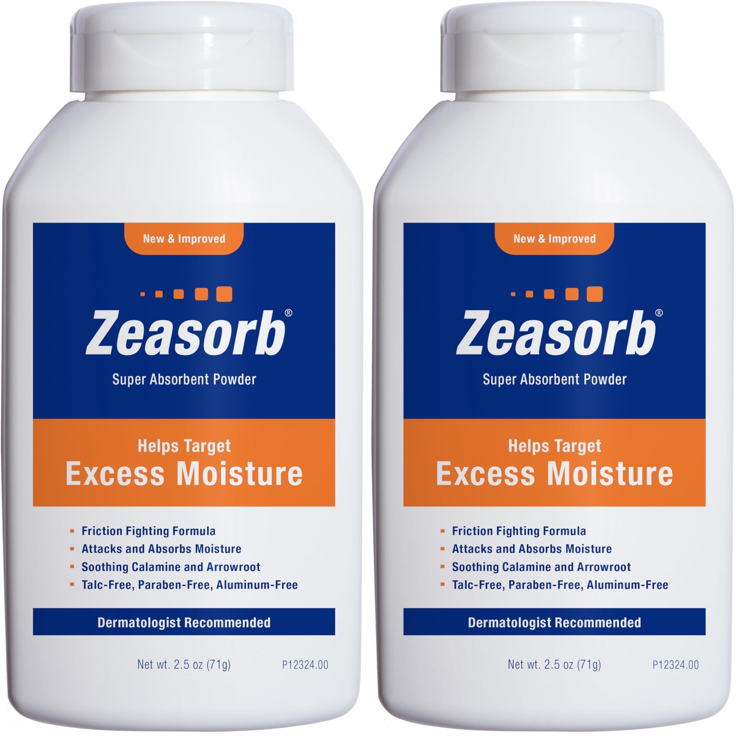 Zeasorb Body Powder, Foot & Body | Excess Moisture Control | Dermatologist Recommended | Friction-Fighting Formula | 2.5 oz Pack of 2