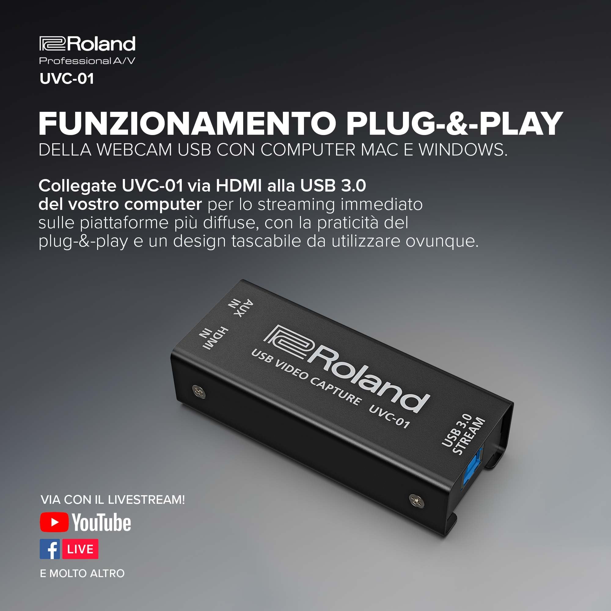 Roland UVC-01 USB Video Capture | Plug-&-Play per Registrazioni e