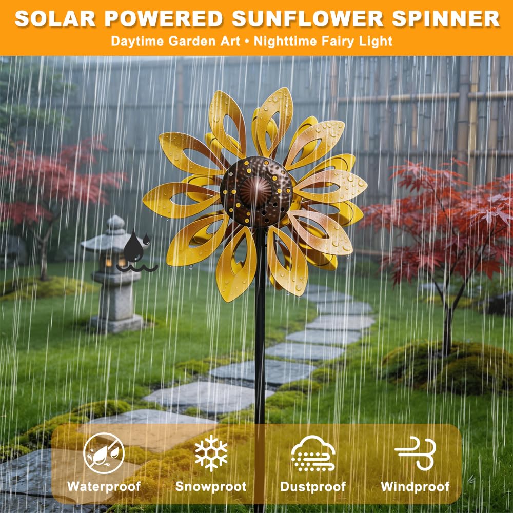 Einzigartige und Magische Metall Windmühle, 3D Metall-Windmühle, Edelstahl Windrad GartenMetall, MagischeWindmühle, Wind Spinner Garten für Garten, Terrasse, Landschaft Dekoration (Gold, B)