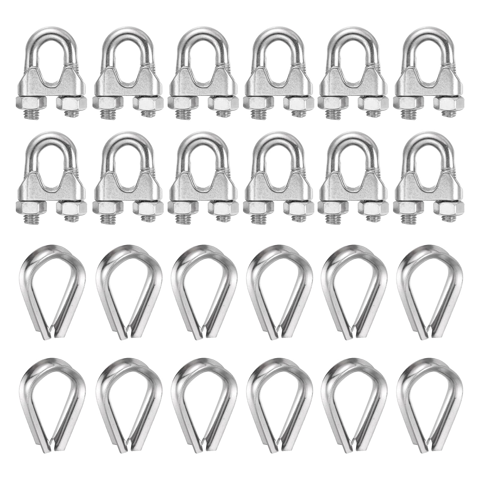 QUARKZMAN 12Set Morsetti Per Cavo In Acciaio 1/2 Pollice M12 Piccolo 304 Acciaio Inox U Bullone Staffa Fissaggi Con Thimble Per Sicurezza Marina Guys Rigo Recinto Corda Per Bucato, Argento