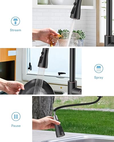 Vista 47 de WEWE grifo de cocina de una sola manija, de arco alto, extraíble, níquel pulido, grifos para fregaderos de cocina de una sola palanca, de acero