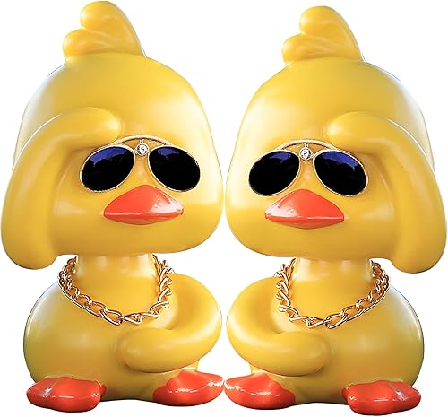 Adornos de pato con cabeza temblorosa, paquete de 2 decoraciones divertidas de pato para tablero de automóvil, accesorios de decoración interior de