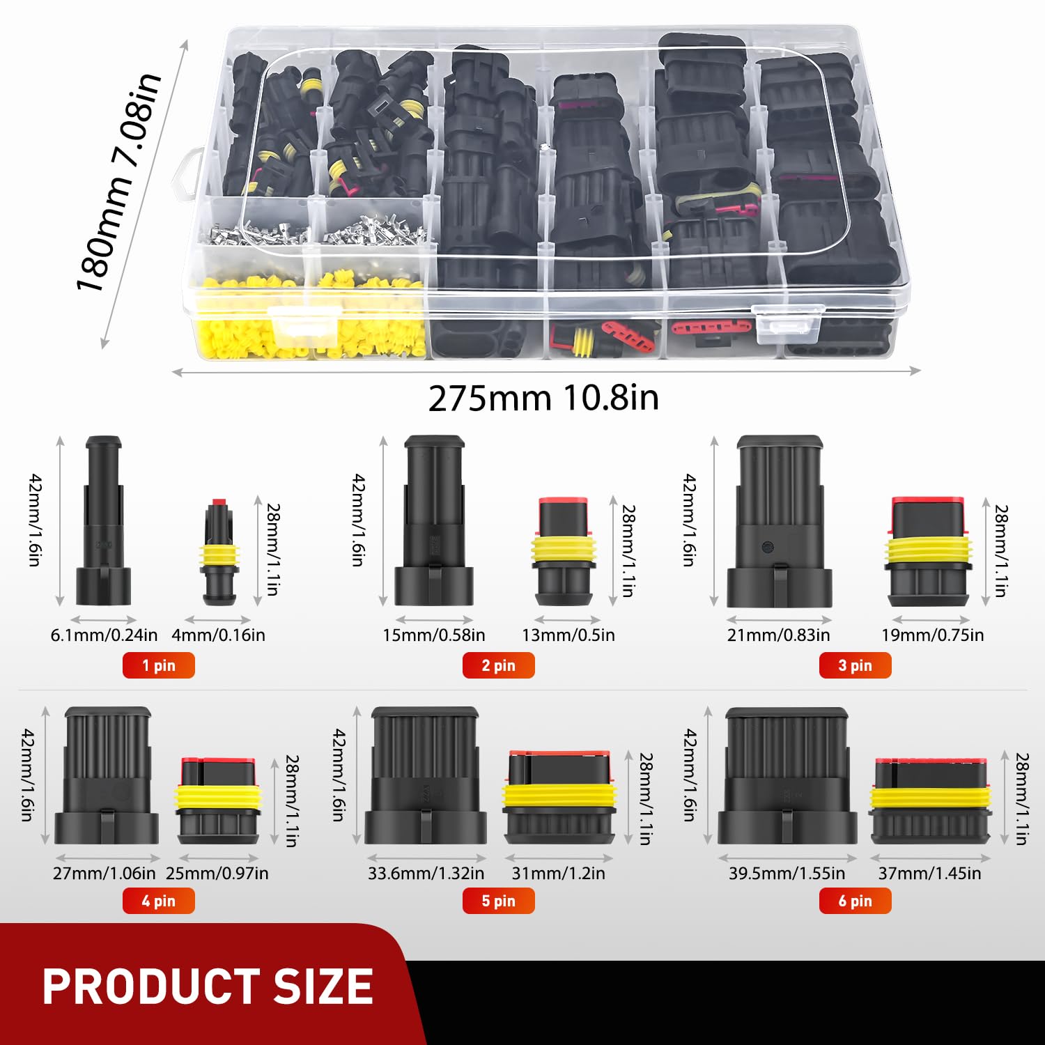 Nilight - Conector eléctrico de 622 unidades, 1, 2, 3, 4, 5, 6 pines, conector macho hembra de conexión rápida, impermeable, para coche, camión, motocicleta, barco marino, 43 juegos