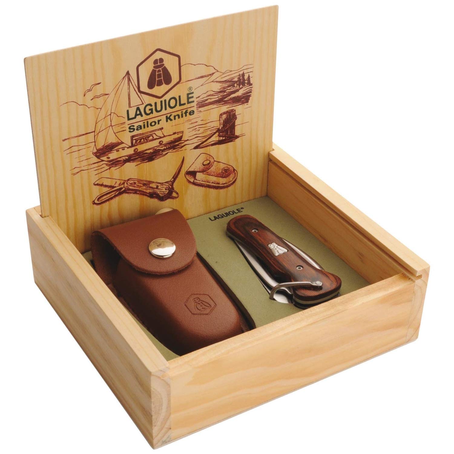 LAGUIOLE - Couteau Pliant de Marin - Coffret Cadeau - Couteau Multifonctions - Livré avec Un étui en Cuir