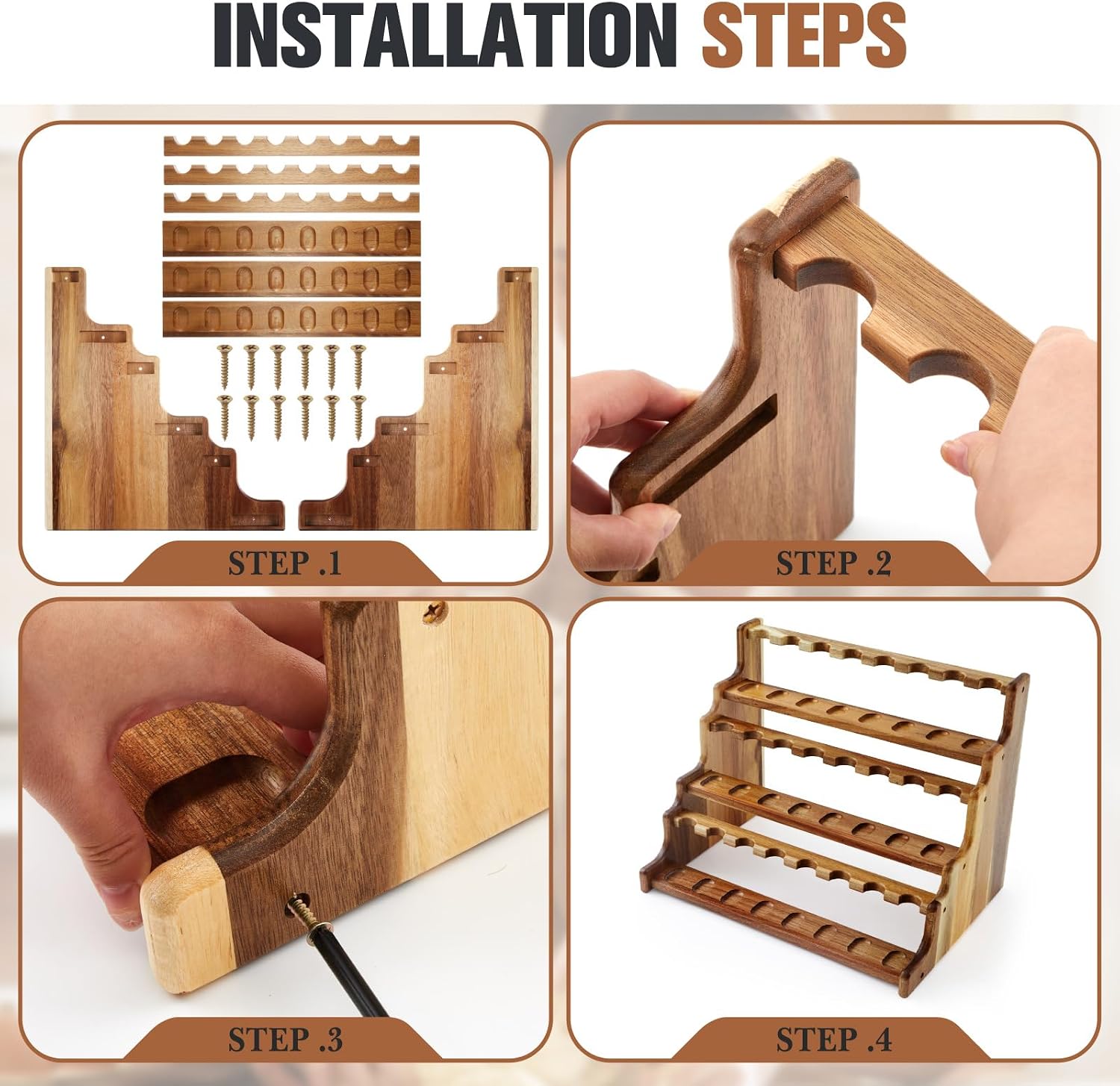 Yalikop Acacia Pipe Stand Holder for 24 Smoking Pipes image 3