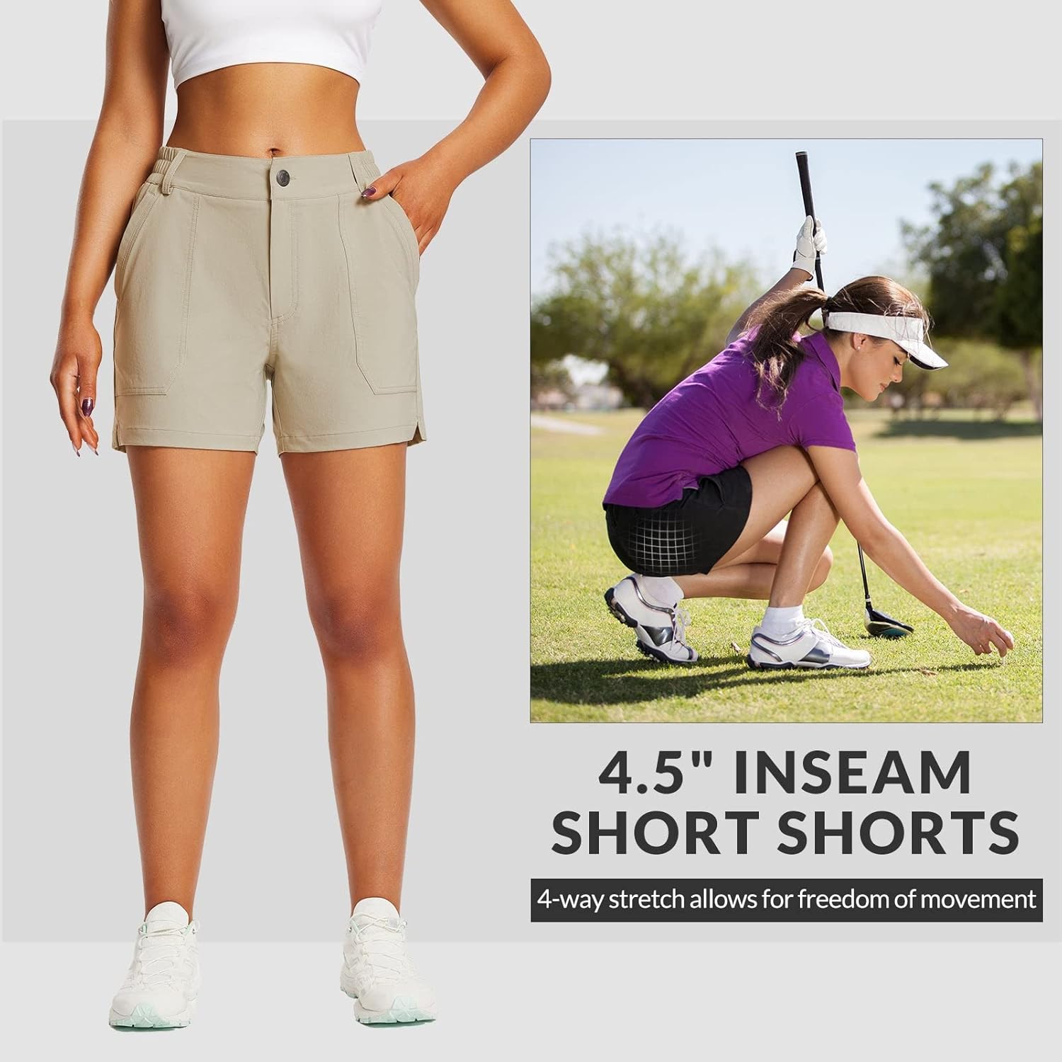 baleaf Women's 4.5" Golf Hiking Shorts Stretch Quick Dry with Zipper Pockets Outdoor Causal Summer Shorts UPF 50+