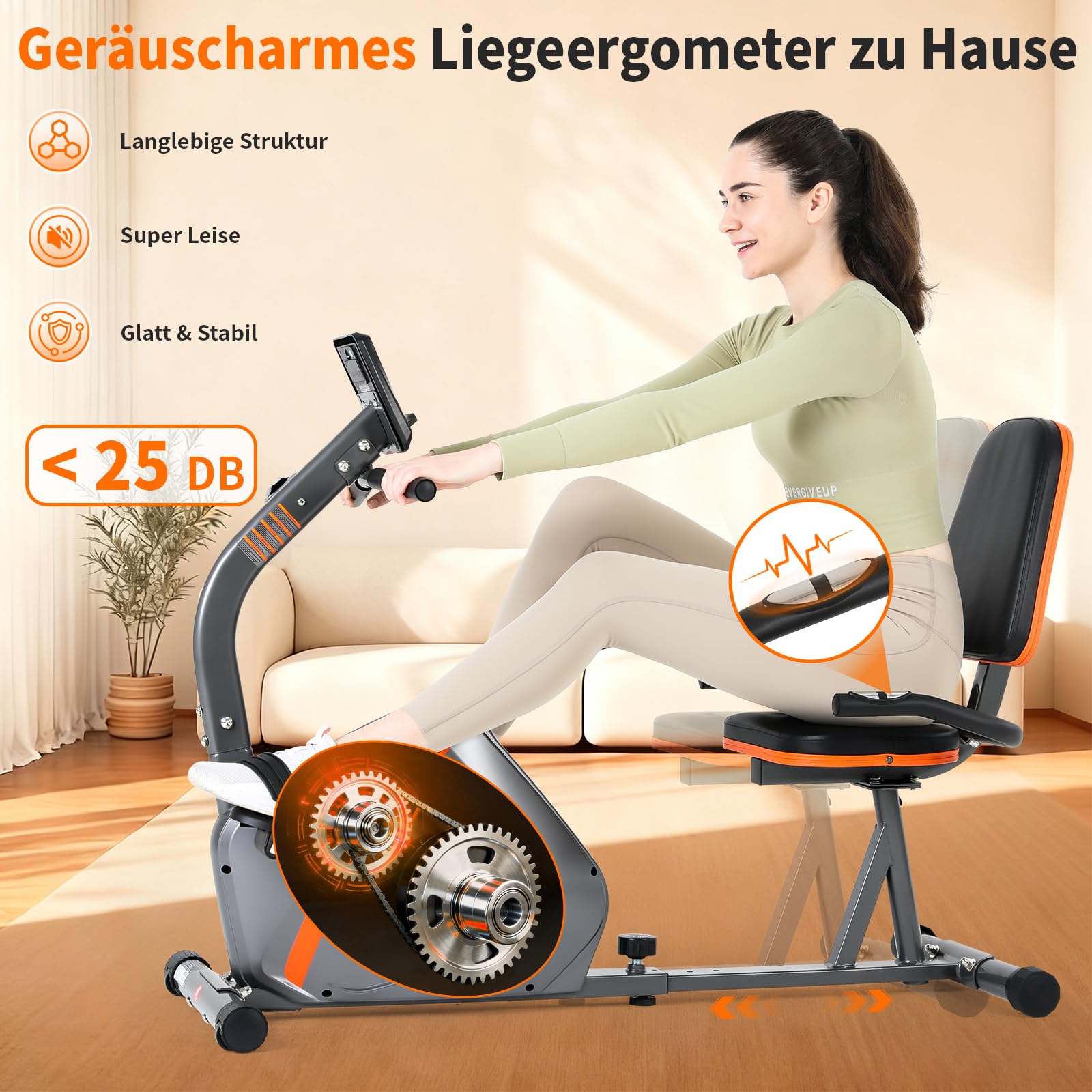 ISE Liegeergometer für Zuhause mit 8 verstellbaren Widerstandsstufen, Ergometer Heimtrainer mit Magnetbremse, Heimtrainer Fahrrad mit Pulssensoren und LCD-Display,Indoor Bike mit Rückenlehne SY-6802