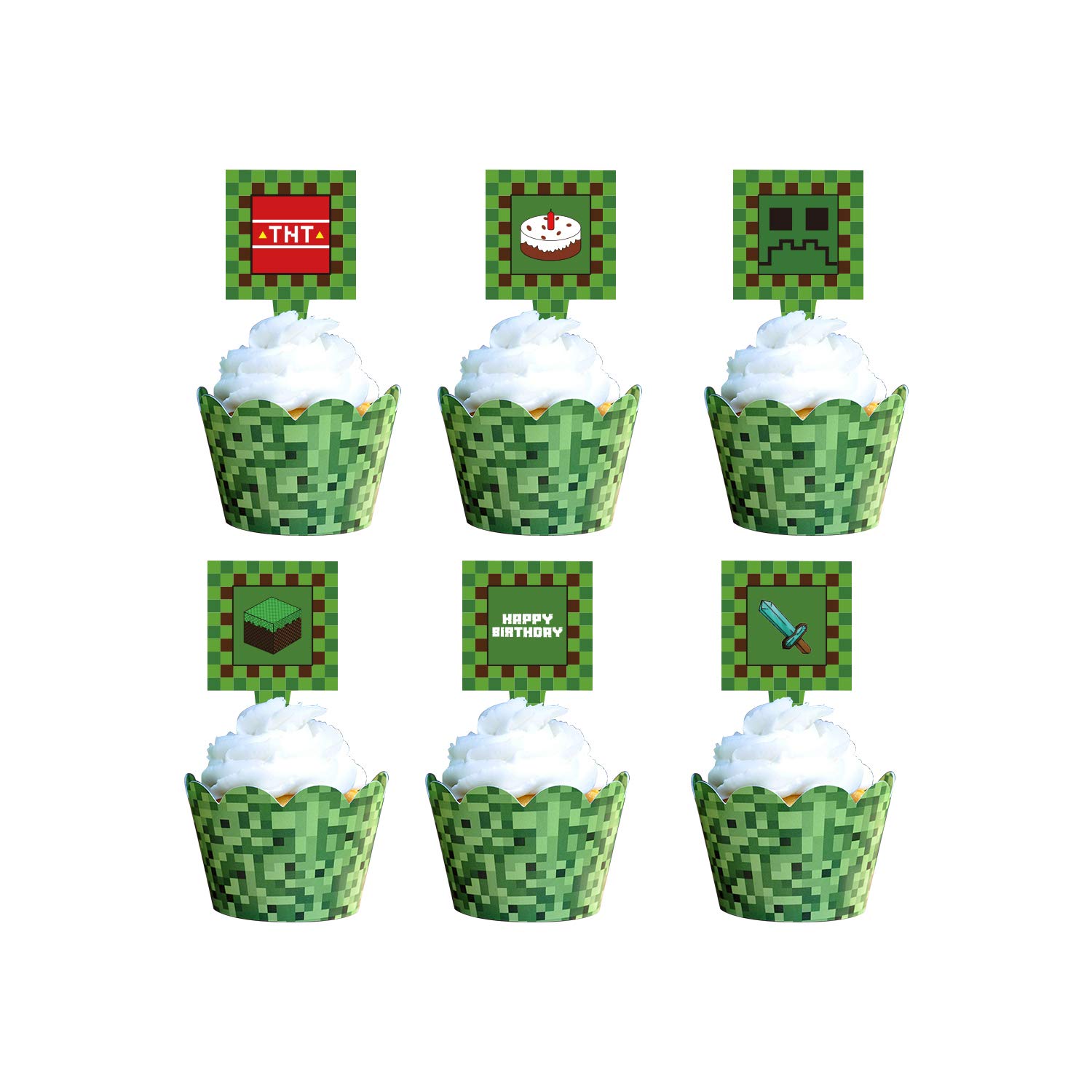 24 Pcs Pixel Cupcake Toppers For Game Party Birthday Party | Desertcart ...