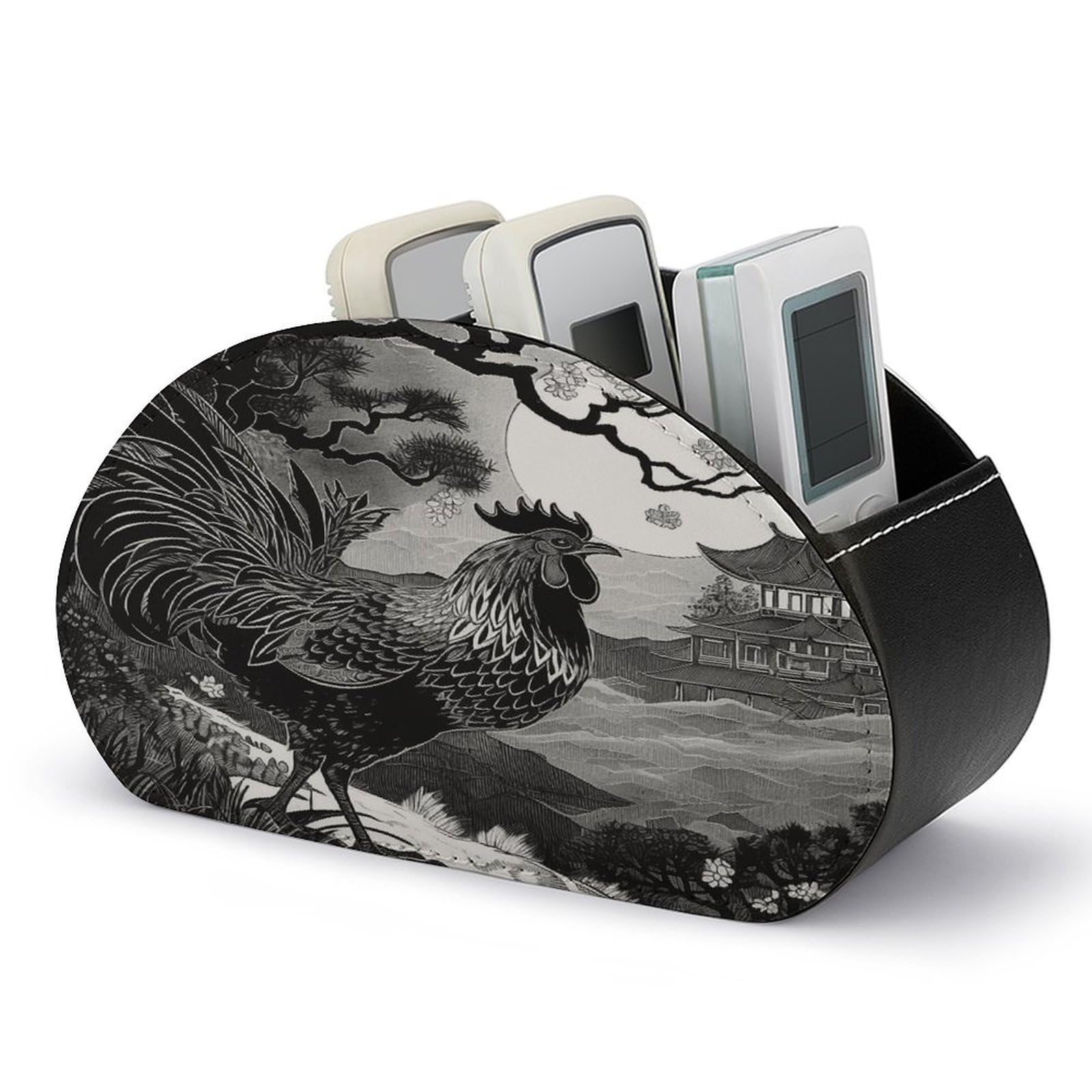 Btcowzrv Style Hand Drawn Chicken Pattern Remote Control Holder With 5 Compartments