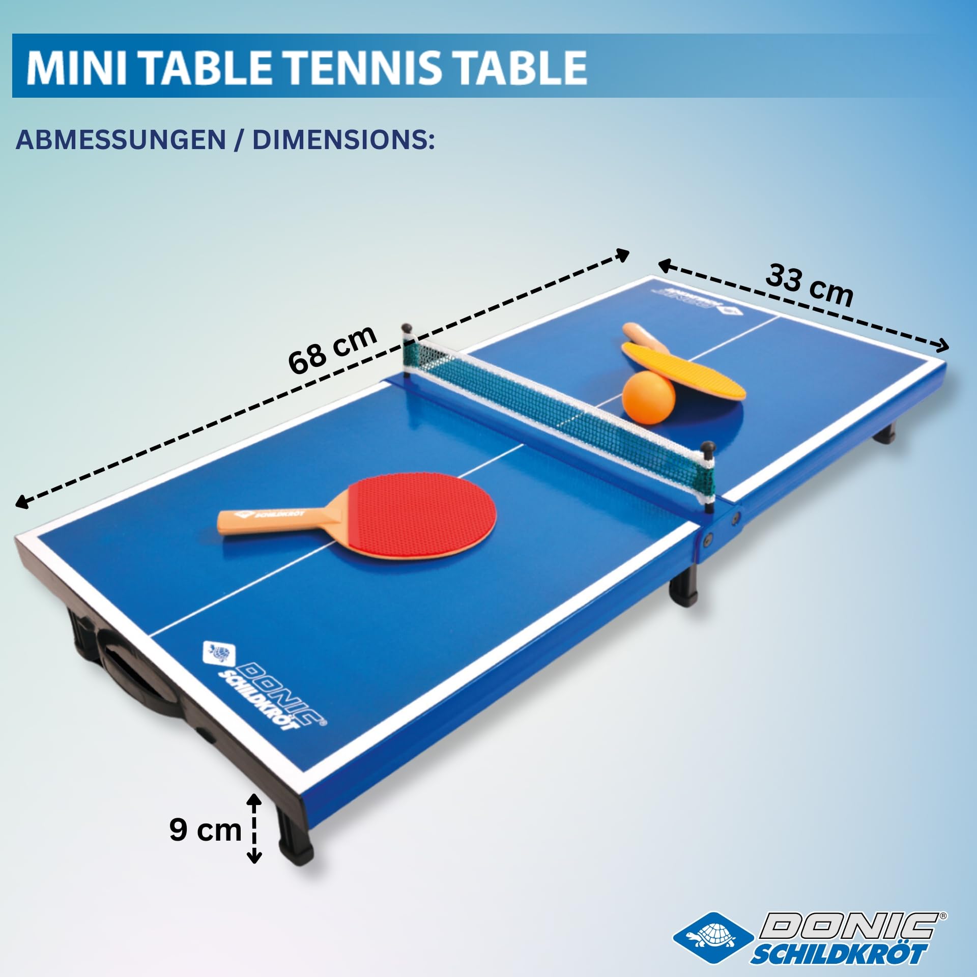 Donic-Schildkröt Mini Table de Ping-Pong, avec 2 Raquettes et 1 Balle, Pliable dans Une Mallette, 838576