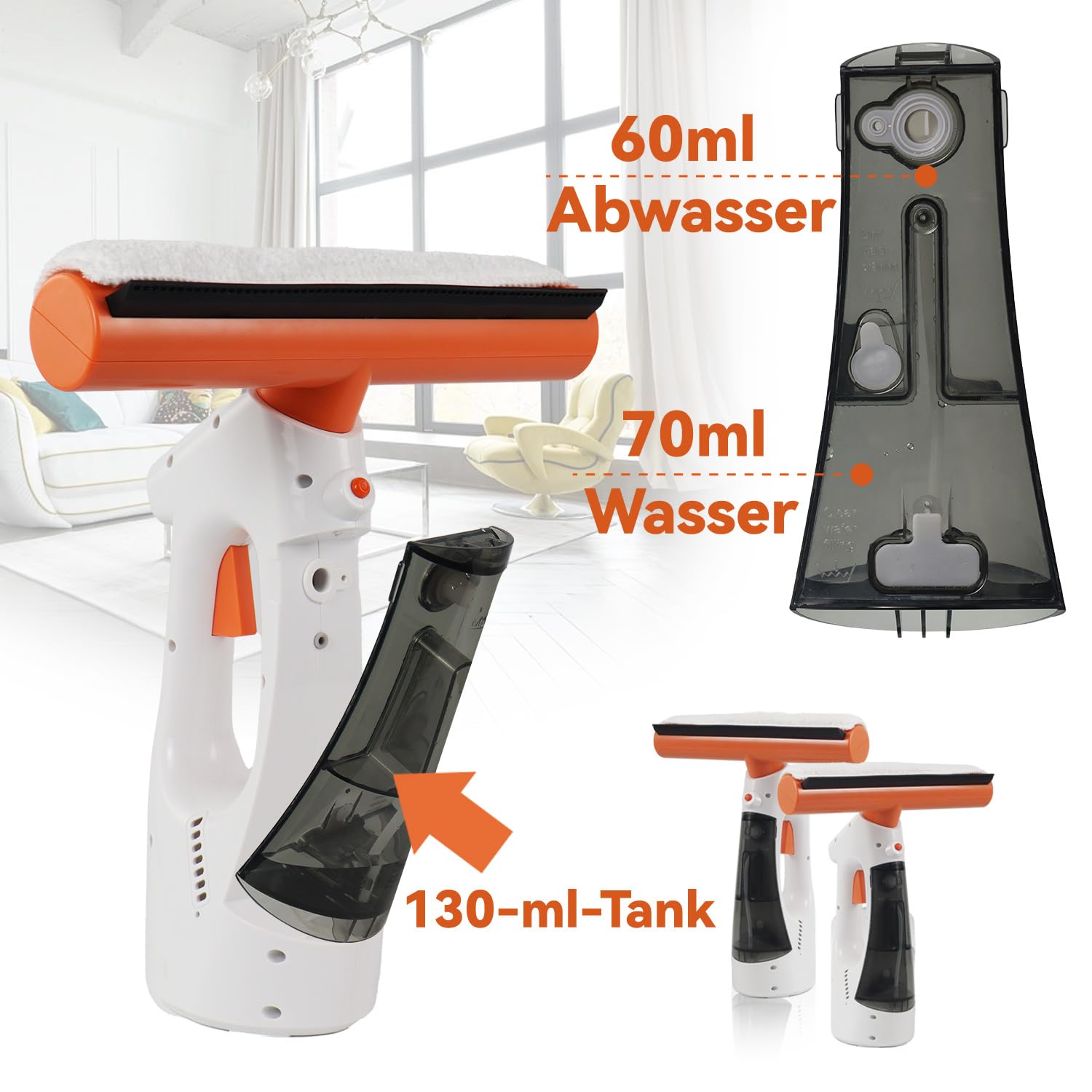 Nettoyeur de vitres sans fil rechargeable 3 en 1 avec raclette à vitres, fonction d'aspiration et pulvérisation, convient pour les fenêtres, les carreaux, les miroirs et les nettoyeurs de