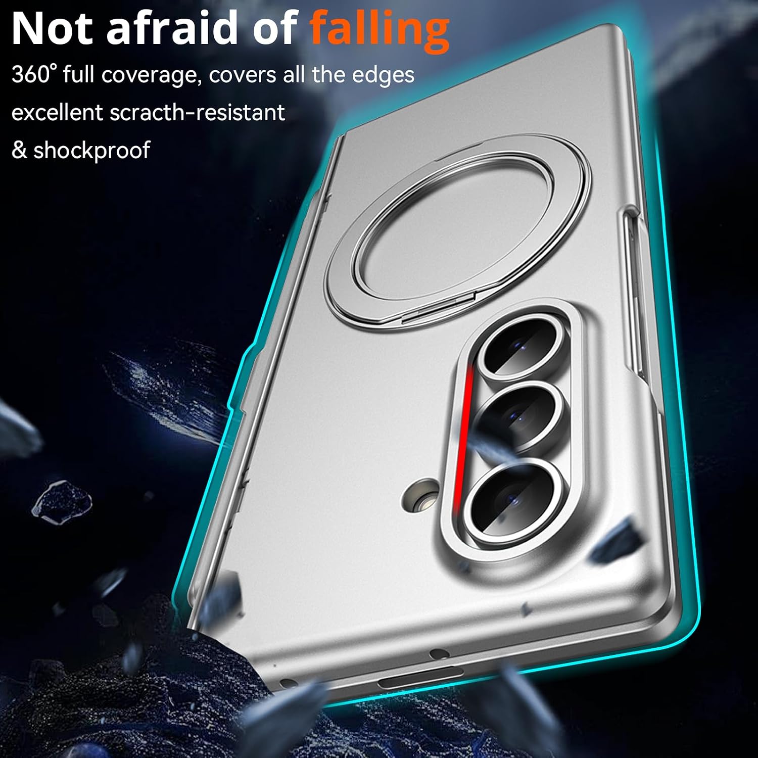 for Samsung Galaxy Z Fold 7 Case with S Pen Holder & Stylus, 360° Rotating Magnetic Ring Stand Compatible Magsafe Screen Protector Hinge Cover Full Coverage Protective Case for Z Fold 7 Sliver