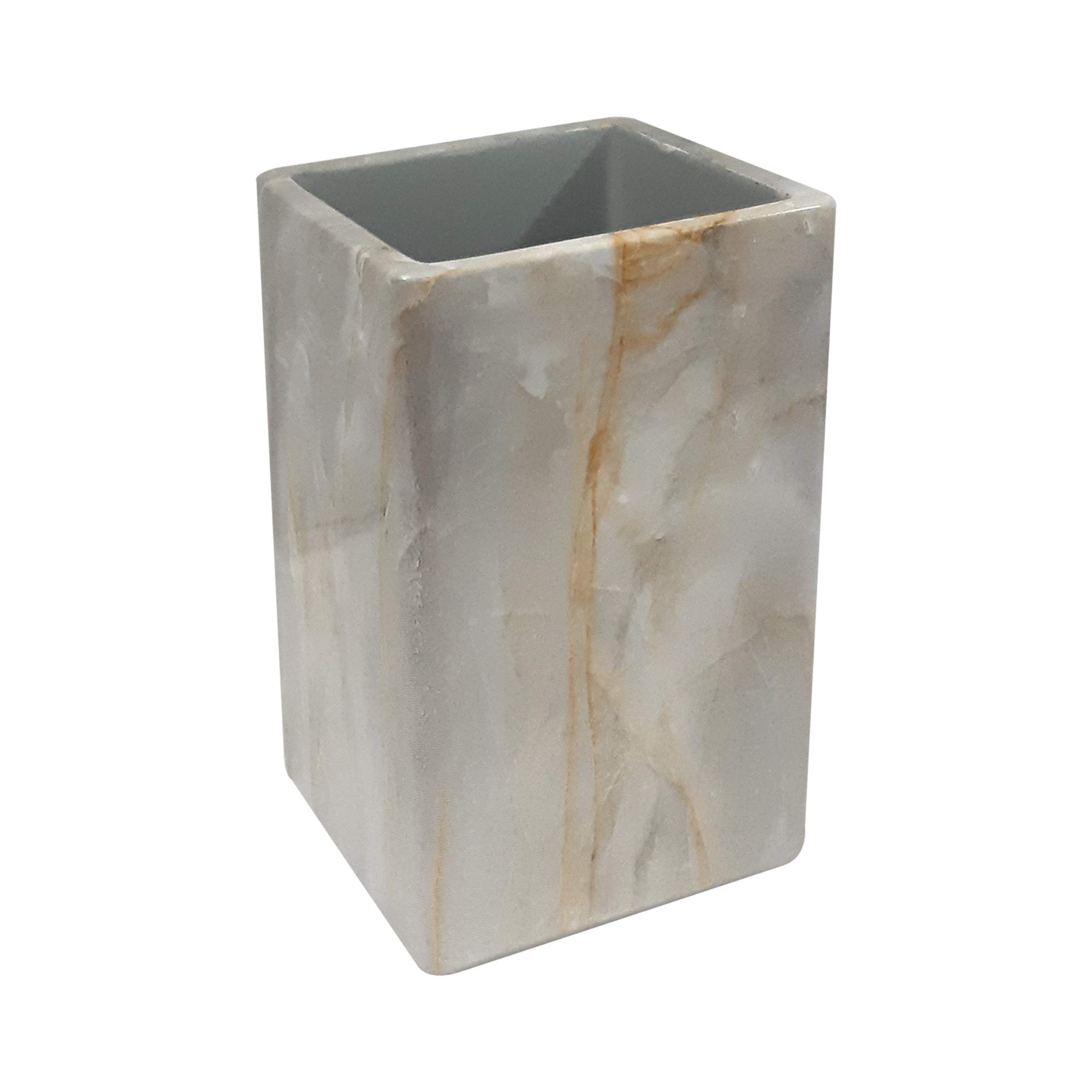 nu steel Stone Hedge Resin Decorative Tumbler Cup for Bathroom Vanity Countertops for Rinsing, Drinking, Storing Dental Accessories and Organizing Makeup Brushes, Eye Liners-Marble