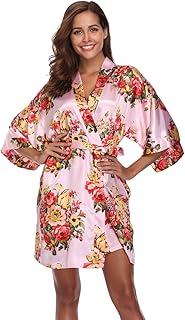 Women's Floral Satin Kimono Robes Short Bridesmaid Robes for Wedding Party