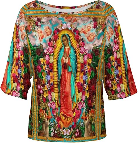 Miniatura 4 de Our Lady of Guadalupe Virgin Mary - Camiseta de manga media suelta con estampado completo para mujer