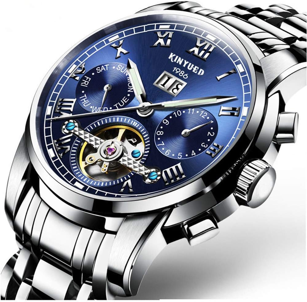 Swiss Men's Stainless Steel Blue Tourbillon Automatic Mechanical Waterproof Watch