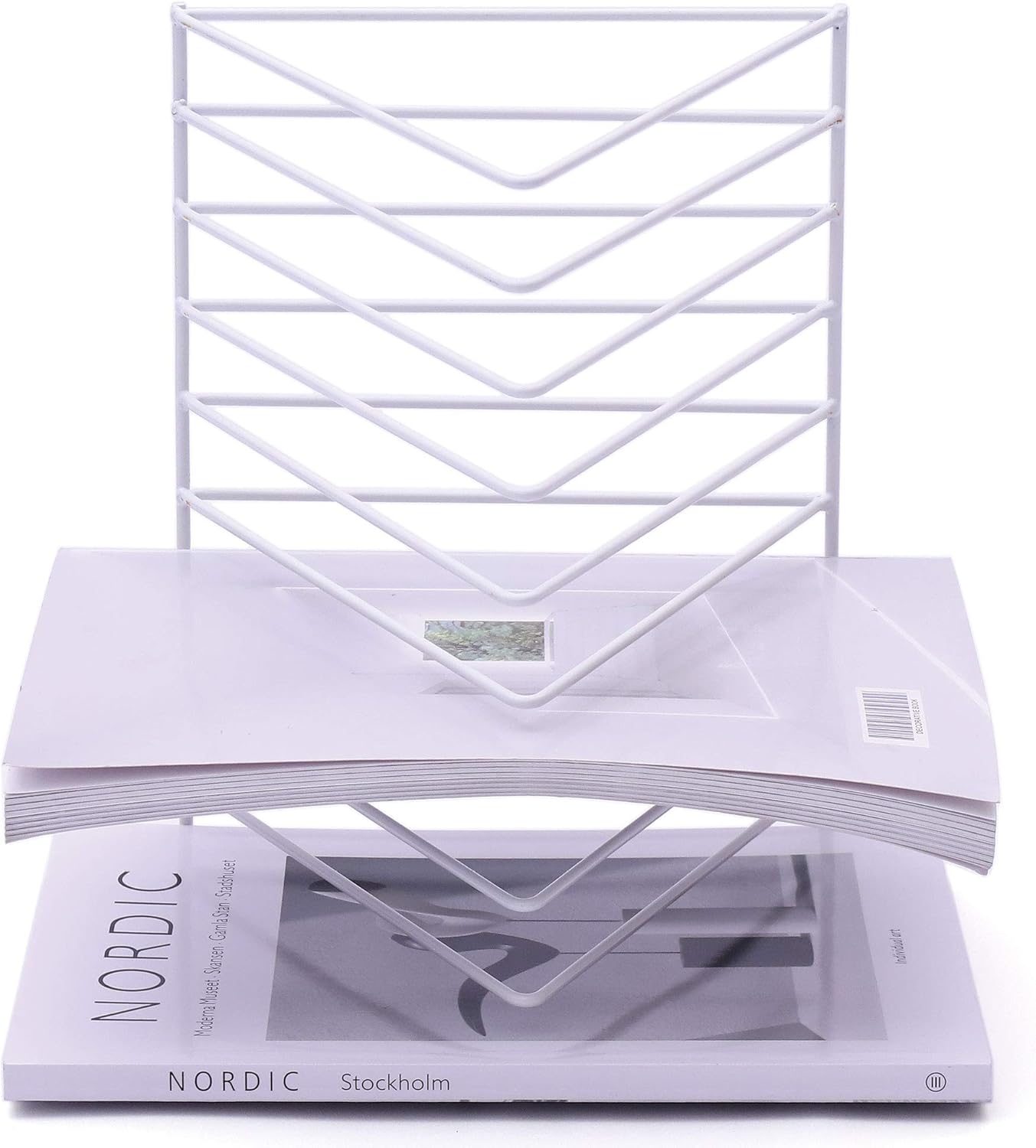 4 Pack Triangle File Storage Holder Racks Iron Desktop Magazine Organizer Metal Newspapers Folders for Office Table Desk Bookshelf Home Decoration, White