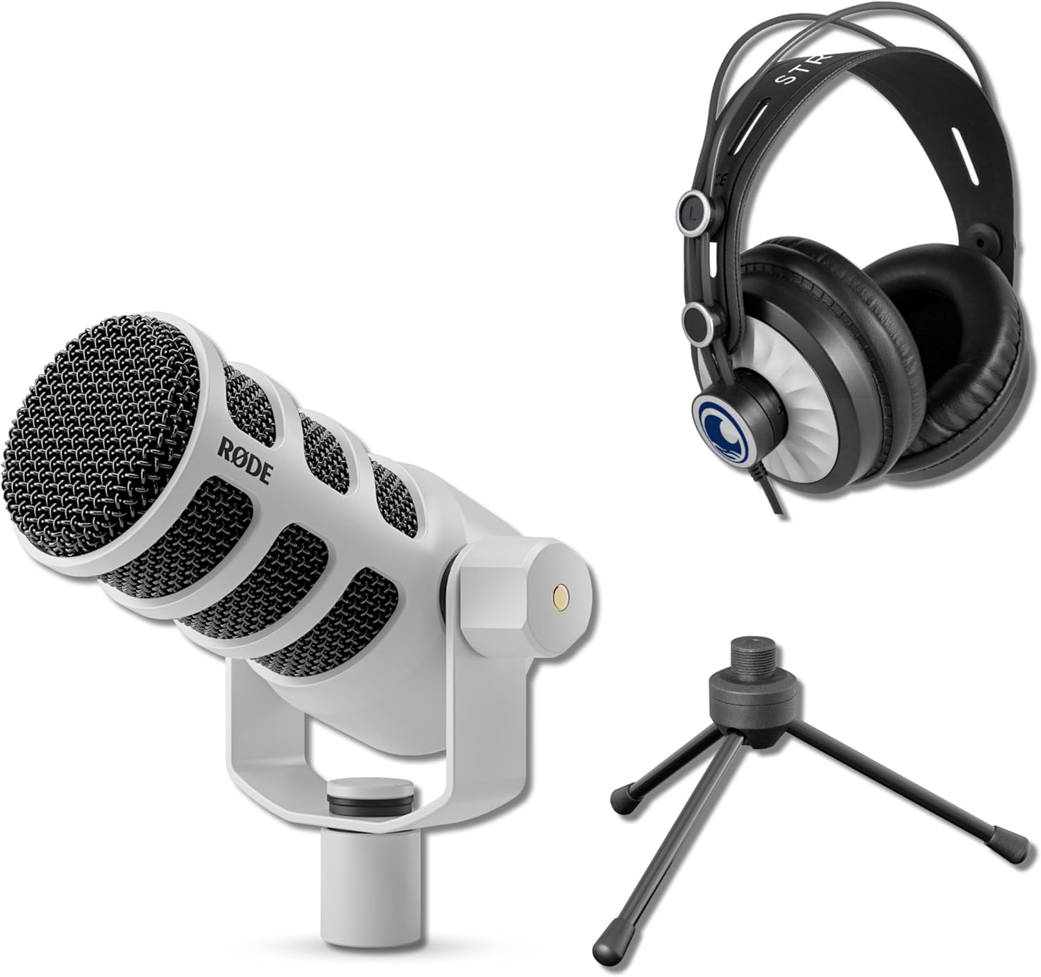 Rode PodMic Cardioid Dynamic Broadcast Microphone (White) with Mini Tripod Desktop Mic Stand, Monitoring Headphones and XLR Cable Rode PodMic Cardioid Dynamic Broadcast Microphone (White) with Mini Tripod Desktop Mic Stand, Monitoring Headphones and XLR Cable