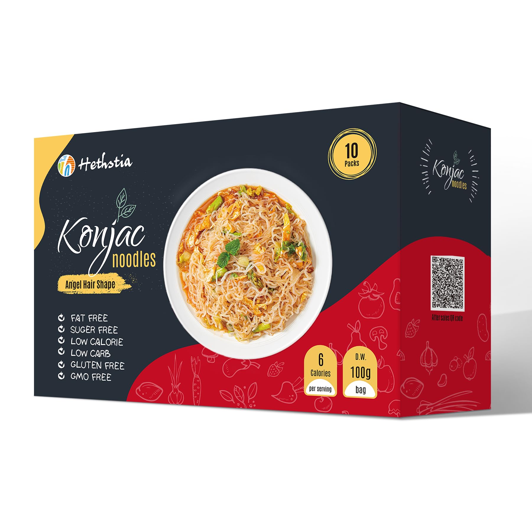 Hethstia Konjac Noodle – Ready-to-Eat Shirataki Angel Hair, Low Carb, Low Calorie, Keto, Vegan, Gluten-Free Asian Ramen, Sugar-Free, Plant-Based,