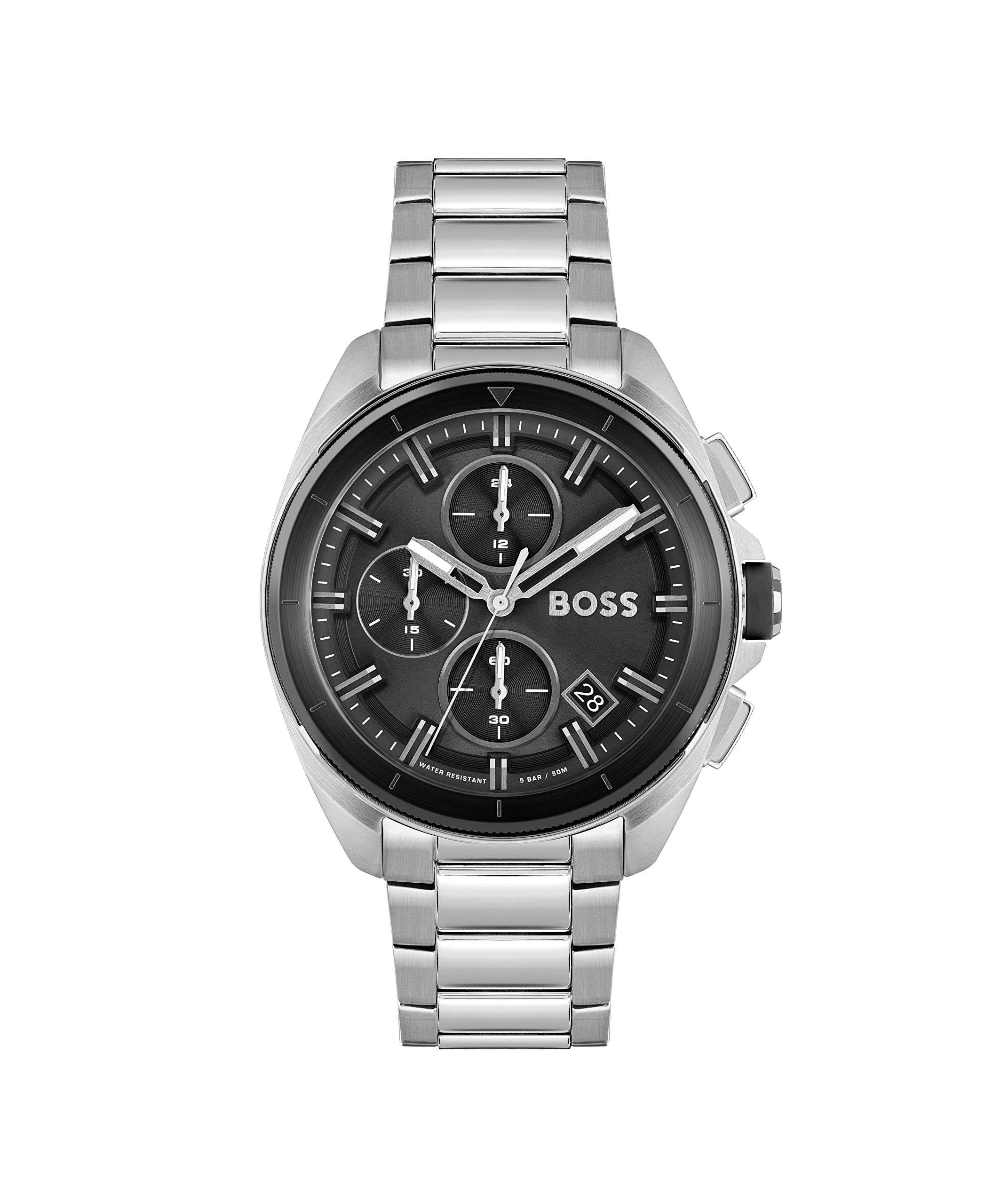BOSS Volane Qtz Fashion Chrono Black Round Dial Mens Watch|Stainless Steel Material|Silver Color Band - 1513949 (B09R98HRM7) Amazon Price History, Amazon Price Tracker
