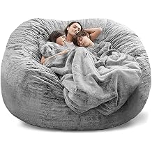 NIBHZ Bean Bag Cover Bean Bag Chairs for Adults Large Soft Bean Bag Chairs Cover Without Filling Giant Fluffy Moon Pod Lazy Sofa Bean Bag Bed,lightgray-6FT